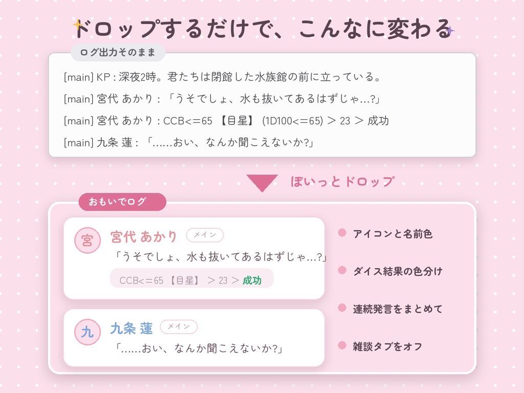 【ココフォリア】ログ整形ツール「おもいでログ」かわいいセッションログ&統計【CoC/TRPG】