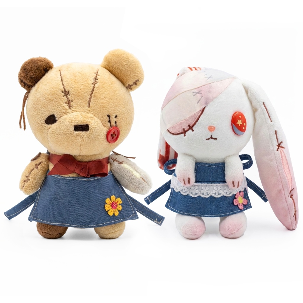 [のらぐるみ] ぬいぐるみキーチェーン ミデル＆はみゅセット（デニム風エプロン付き）