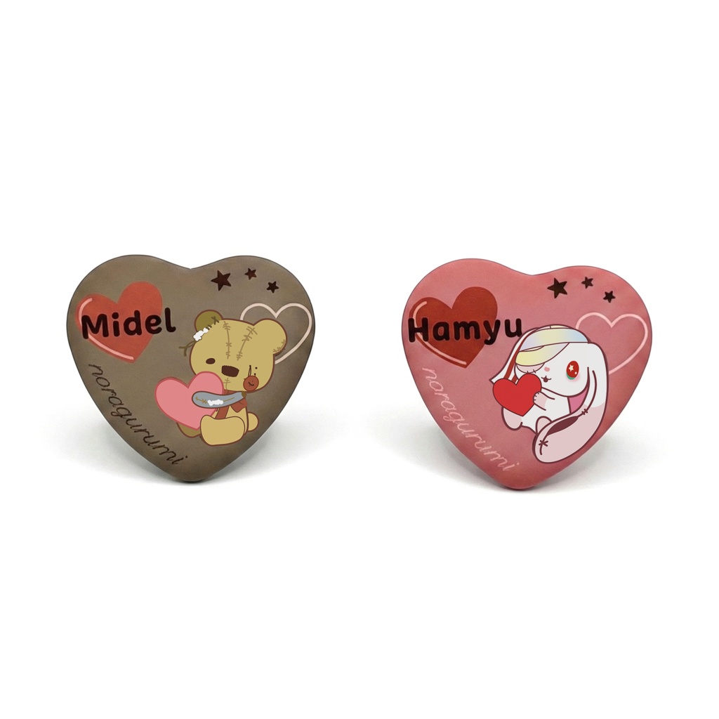 [のらぐるみ] ハート型缶バッジ ２個セット