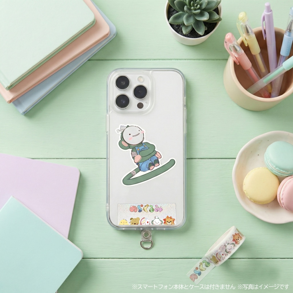 ひょっこりスマホホルダー&ラメ入りステッカー5枚 セット