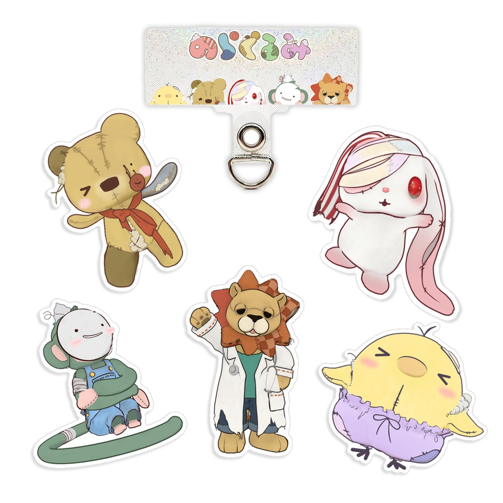 [のらぐるみ] ひょっこりスマホホルダー&ラメ入りステッカー5枚 セット