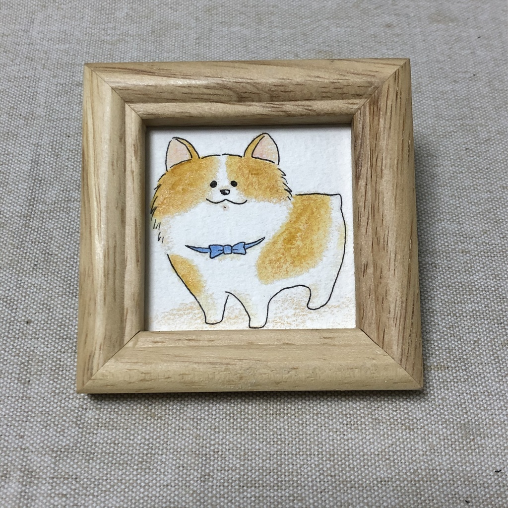 ミニ原画「蝶ネクタイのコーギー」
