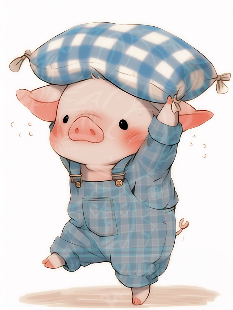 クッションを頭に乗せるハフルくん