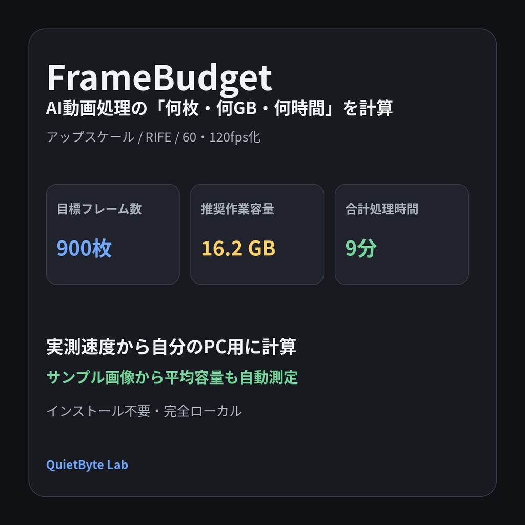 FrameBudget - AI動画処理のフレーム数・容量・処理時間計算ツール