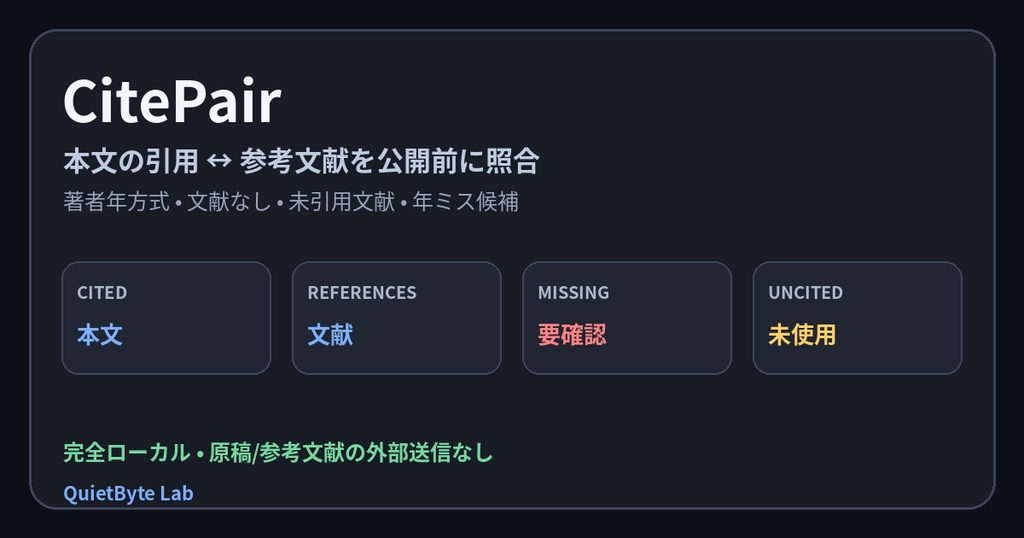 CitePair - 本文の引用と参考文献一覧を照合