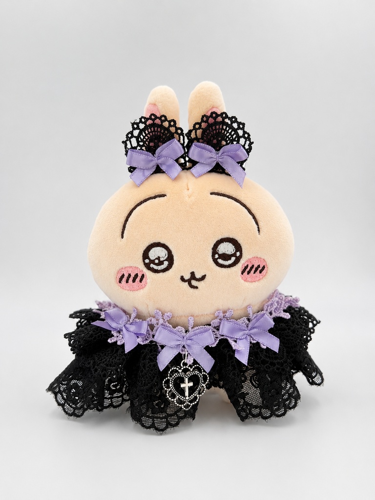 ぬい服 セイレーン 10cm ちいかわ 着せ替え 黒レース×ラベンダーリボン 地雷系ドレス 2点セット