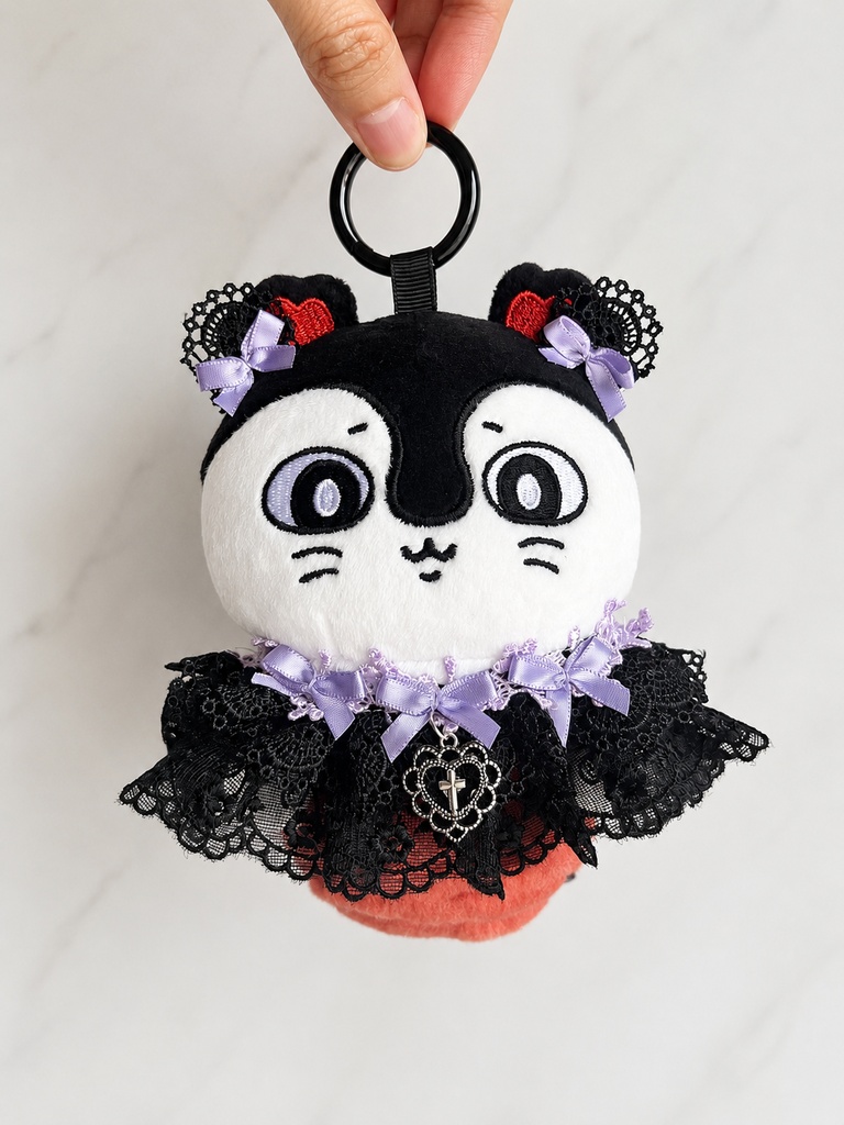 ぬい服 セイレーン 10cm ちいかわ 着せ替え 黒レース×ラベンダーリボン 地雷系ドレス 2点セット