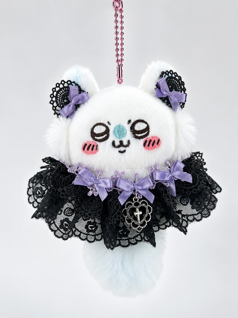 ぬい服 セイレーン 10cm ちいかわ 着せ替え 黒レース×ラベンダーリボン 地雷系ドレス 2点セット