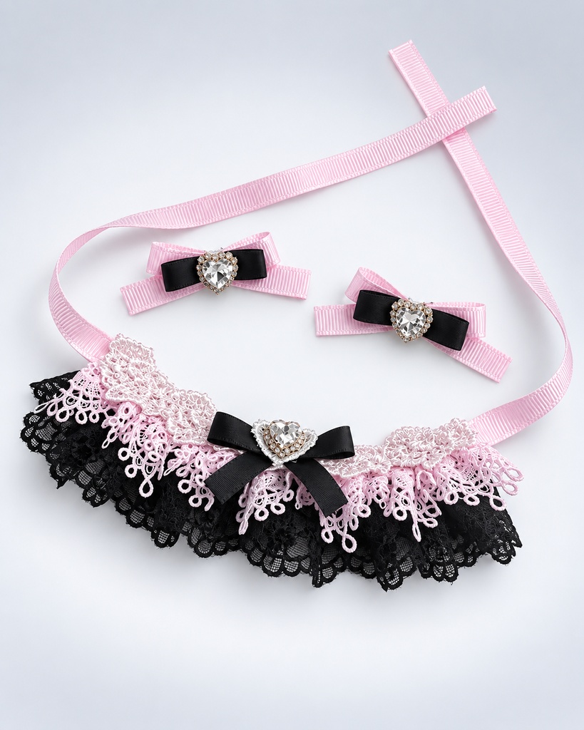ぬい服 セイレーン ちいかわ 着せ替え ピンク×黒レース 地雷系 3点セット