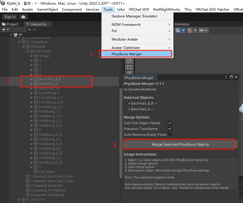 VRChat PhysBone Merger Tool - Unity Editor Extension