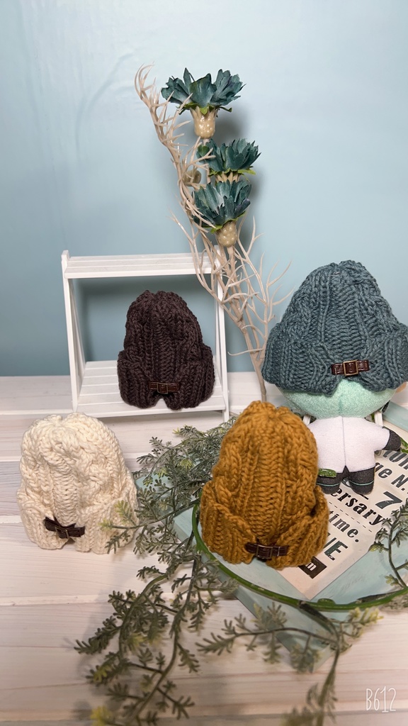 三つ編みケーブルニット帽    (ぬい10cmsize/送料別)