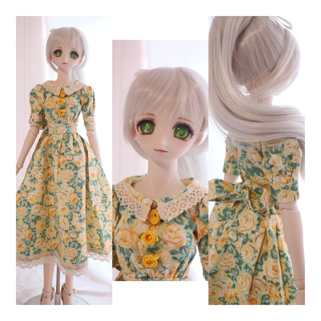 【DDサイズ】黄色いバラのマキシ丈ワンピース（リボン付き）