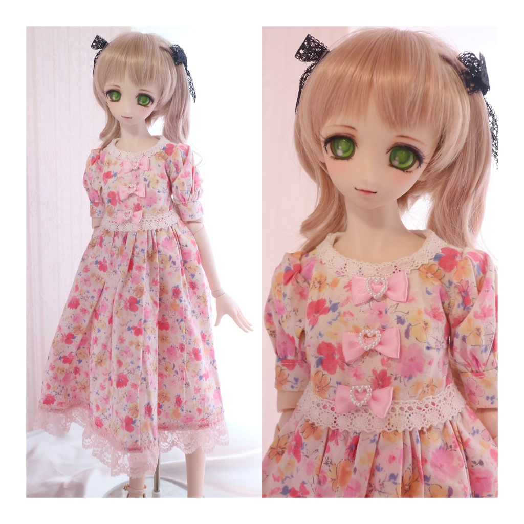 【DDサイズ】ガーリーキュートなヒザ下丈お花柄ワンピース