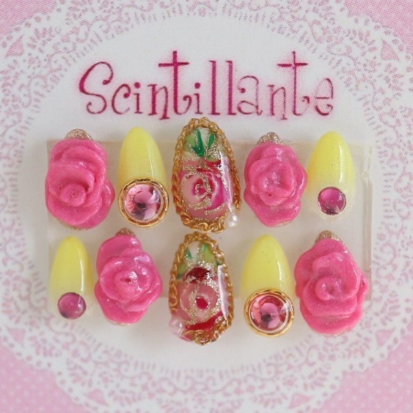 【Lサイズ】美女と野獣イメージのステンドグラス風バラネイルチップ