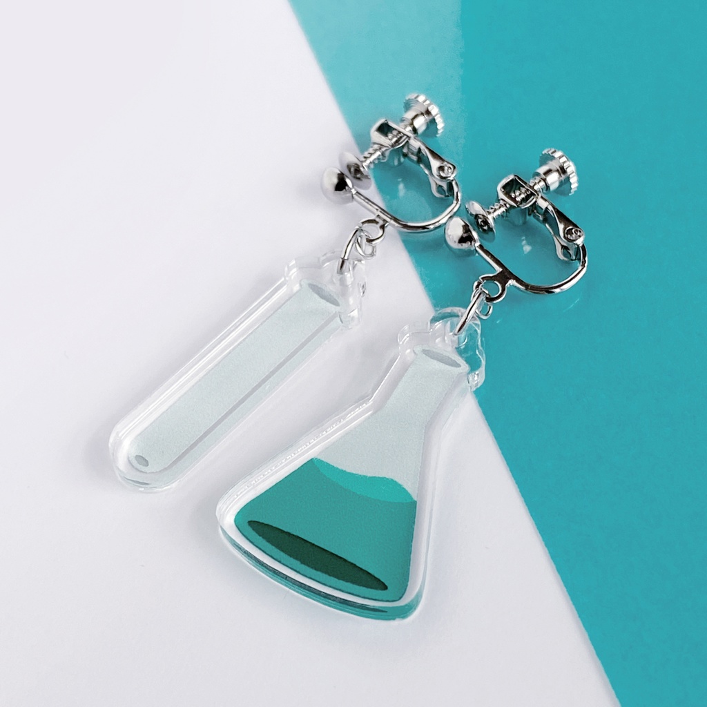 【実験セット/ブルー】ピアス・イヤリング│アクリルアクセサリー│││フラスコ│試験管│理系│ビーカー│サイエンス