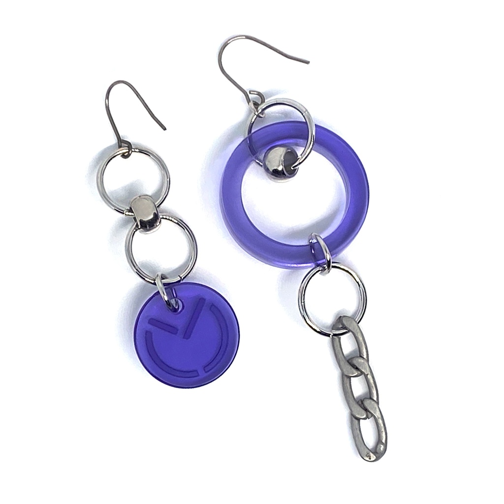 【chain_circle/purple】ピアス・イヤリング|アクリルアクセサリー|||揺れる|ユニーク|紫|メンズ|モード系|ストリート系|おしゃれ|アシンメトリー|個性的