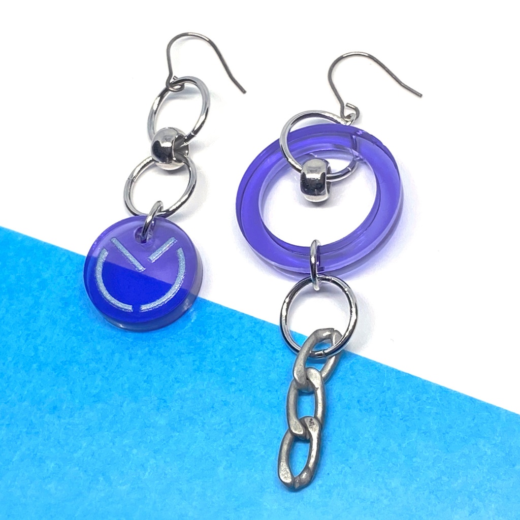 【chain_circle/purple】ピアス・イヤリング|アクリルアクセサリー|||揺れる|ユニーク|紫|メンズ|モード系|ストリート系|おしゃれ|アシンメトリー|個性的