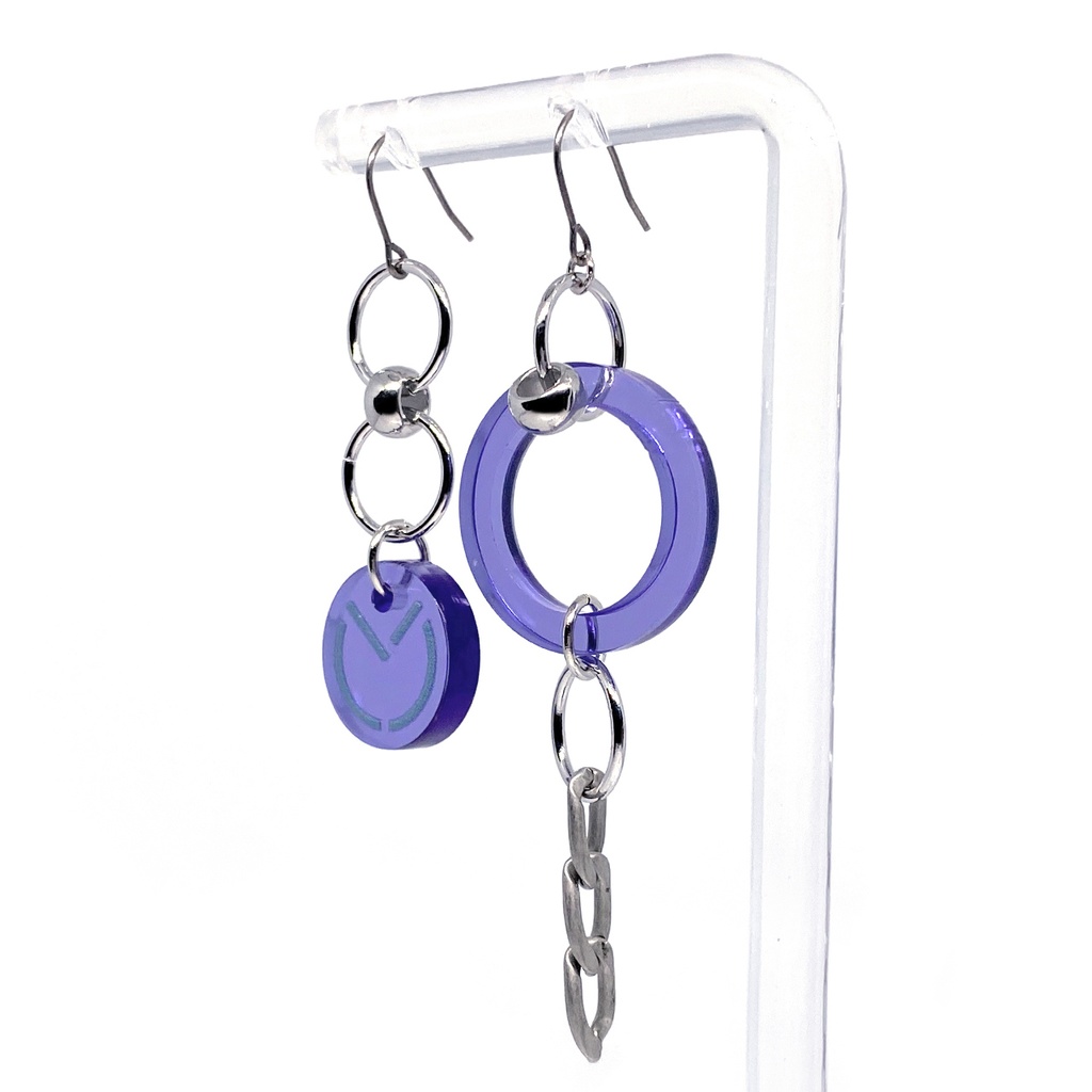 【chain_circle/purple】ピアス・イヤリング|アクリルアクセサリー|||揺れる|ユニーク|紫|メンズ|モード系|ストリート系|おしゃれ|アシンメトリー|個性的