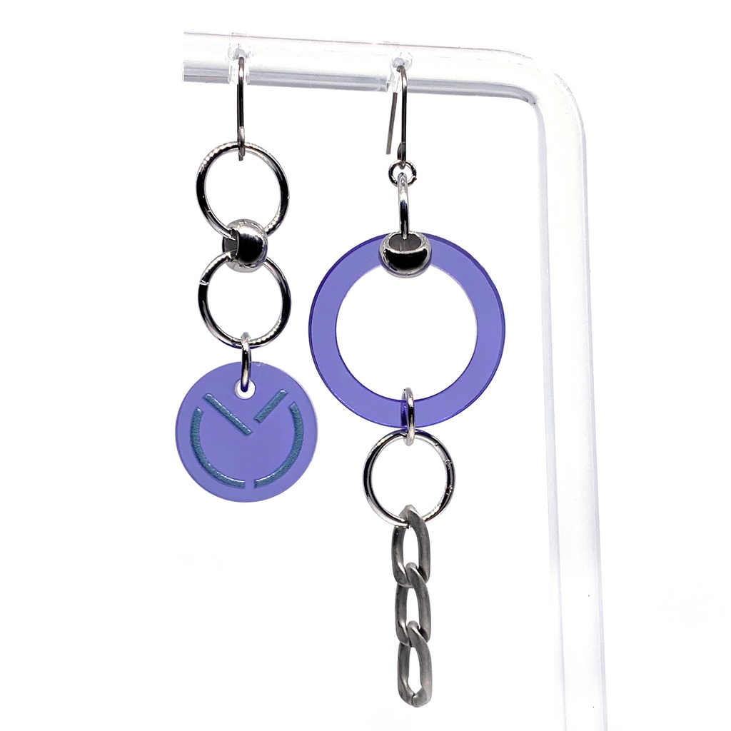 【chain_circle/purple】ピアス・イヤリング|アクリルアクセサリー|||揺れる|ユニーク|紫|メンズ|モード系|ストリート系|おしゃれ|アシンメトリー|個性的