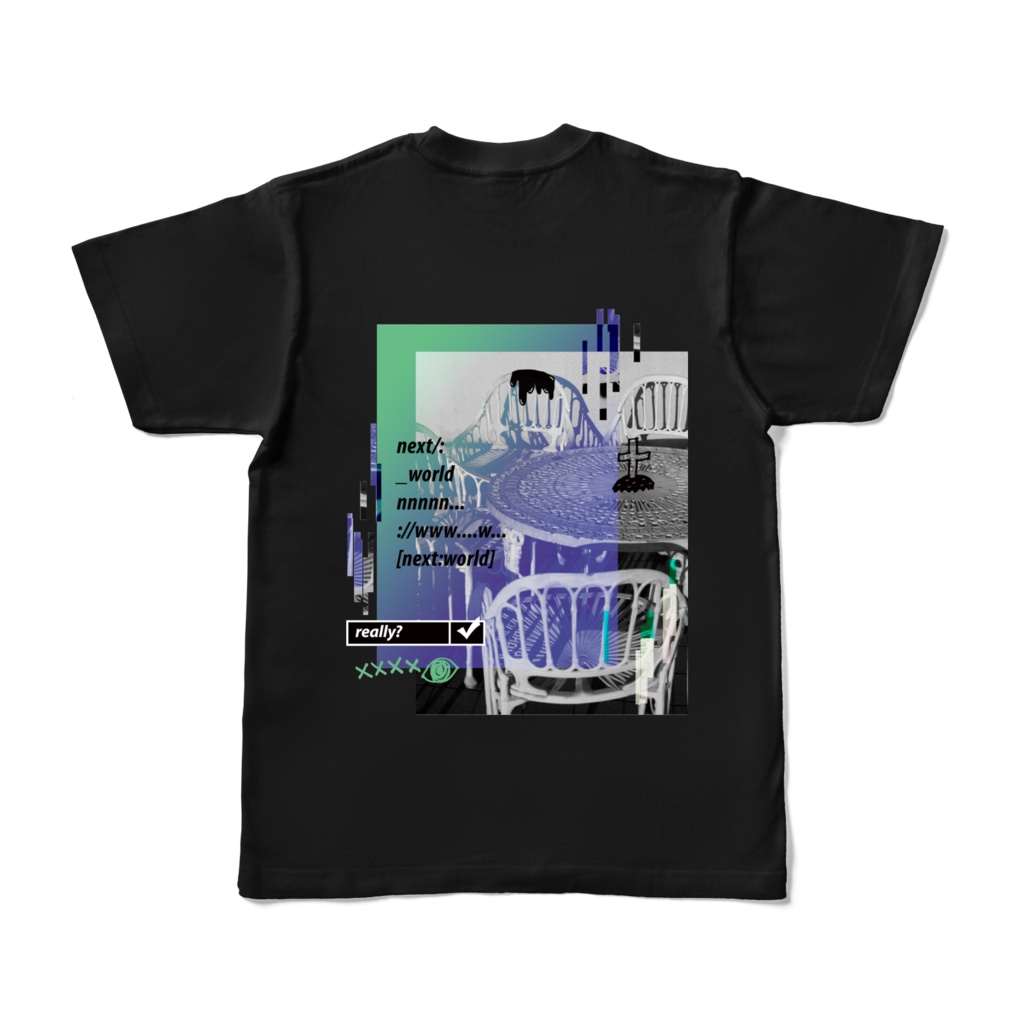 Next World 両面 Tシャツ黒 写真 ストリート系 メンズ 夏 モード系 Strangecapsule ストレンジカプセル Booth