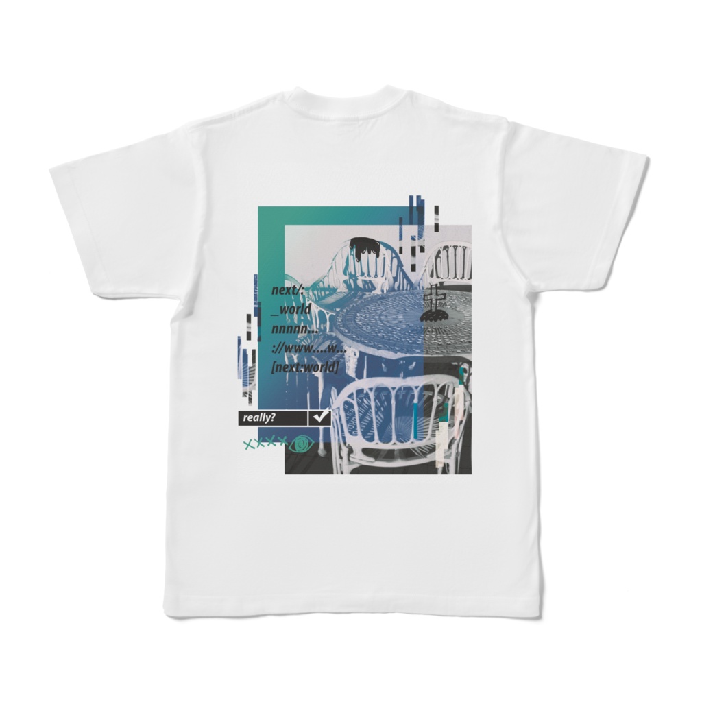 Next World 両面 Tシャツ白 写真 ストリート系 メンズ 夏 モード系 Strangecapsule ストレンジカプセル Booth