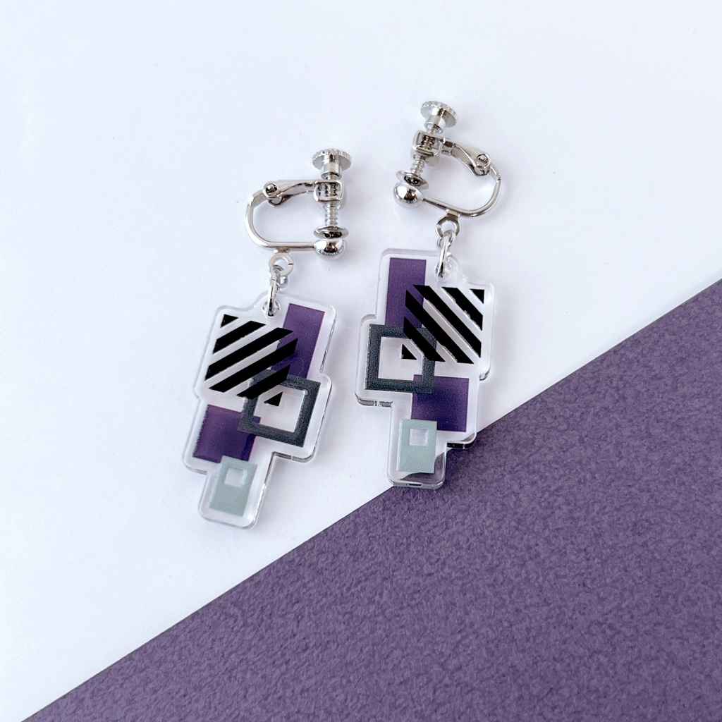 【幾何学スクエアⅡ/purple】ピアス・イヤリング|アクリルアクセサリー||モード系|ユニーク|個性的|四角|紫|秋|パープル