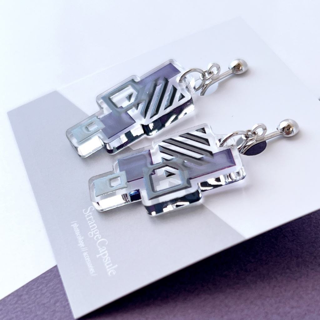 【幾何学スクエアⅡ/purple】ピアス・イヤリング|アクリルアクセサリー||モード系|ユニーク|個性的|四角|紫|秋|パープル