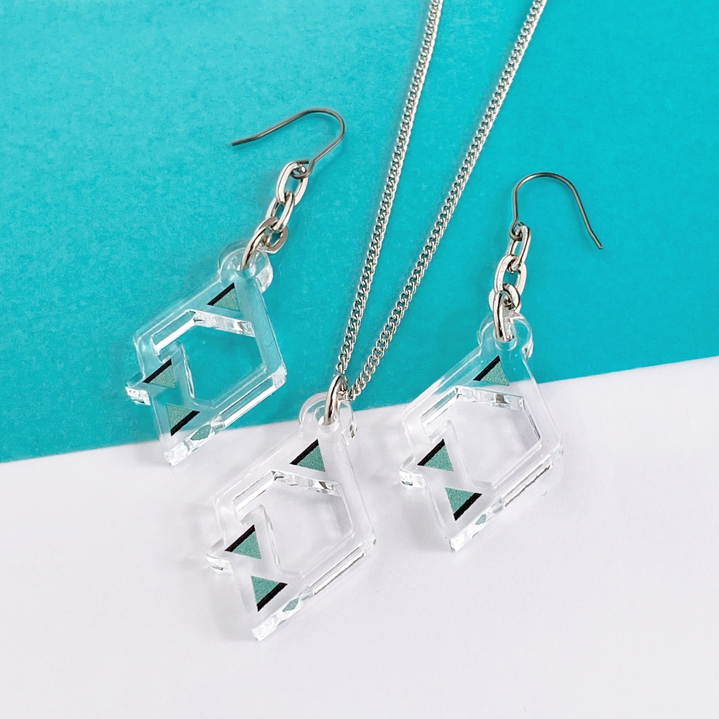 【rhombus/green】ネックレス│アクリルアクセサリー│││ユニーク│三角│個性的│かっこいい│ひし形|緑|きれい|メンズ