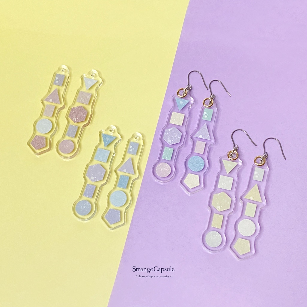 【アソブカタチ/Yellow】ピアス・イヤリング│アクリルアクセサリー│││モード系│ユニーク│個性的│ストリート系|揺れる|幾何学|パステル|韓国|カラフル|春夏