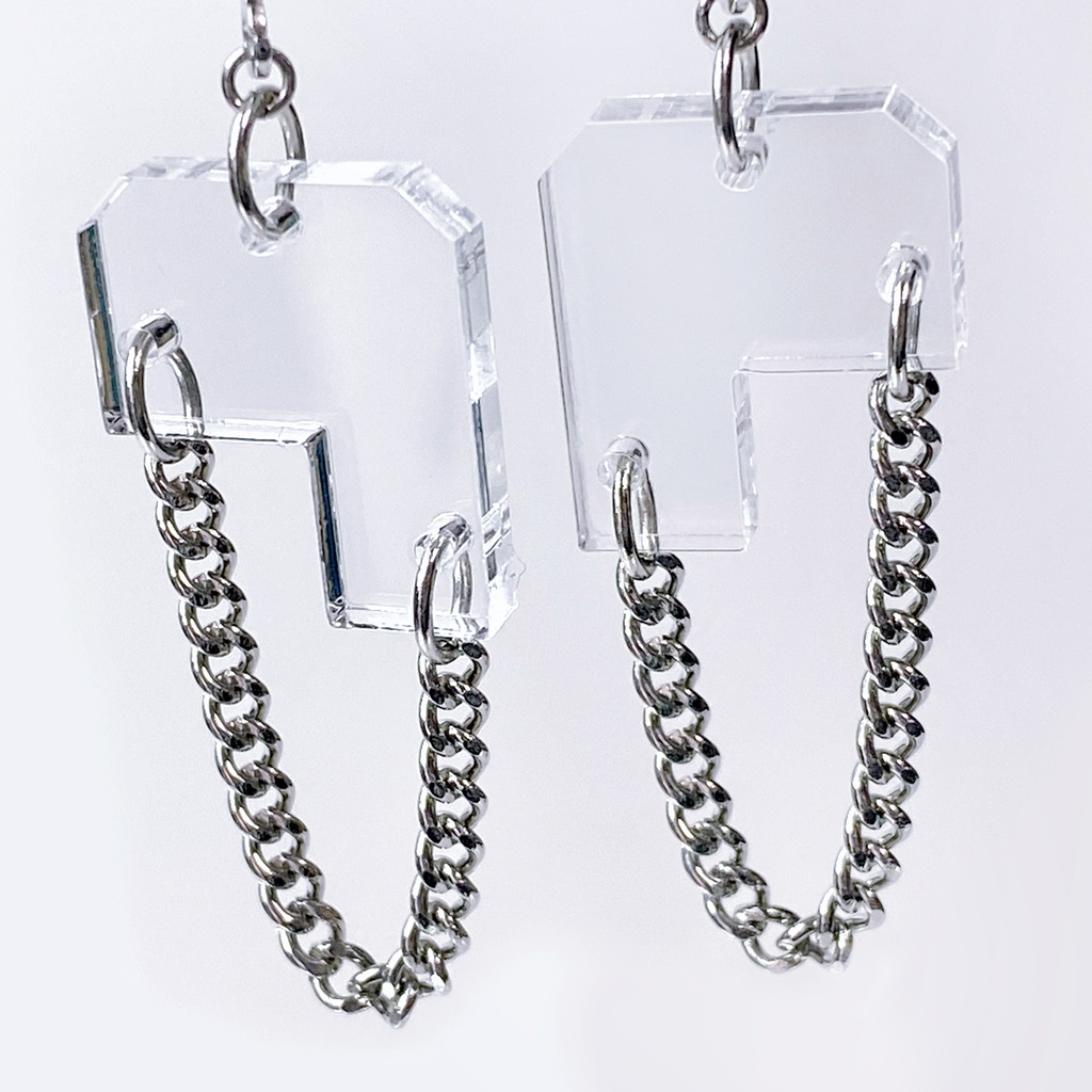 【510】ピアス・イヤリング|アクリルアクセサリー|||ユニーク|ストリート系|揺れる|シンプル|メンズ|モード系|クリア|フェイクピアス|チェーン