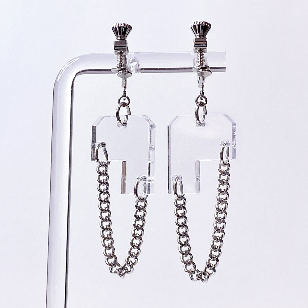 【510】ピアス・イヤリング|アクリルアクセサリー|||ユニーク|ストリート系|揺れる|シンプル|メンズ|モード系|クリア|フェイクピアス|チェーン