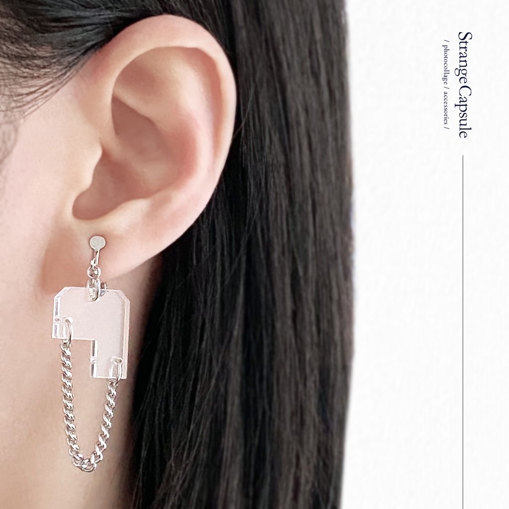 【510】ピアス・イヤリング|アクリルアクセサリー|||ユニーク|ストリート系|揺れる|シンプル|メンズ|モード系|クリア|フェイクピアス|チェーン