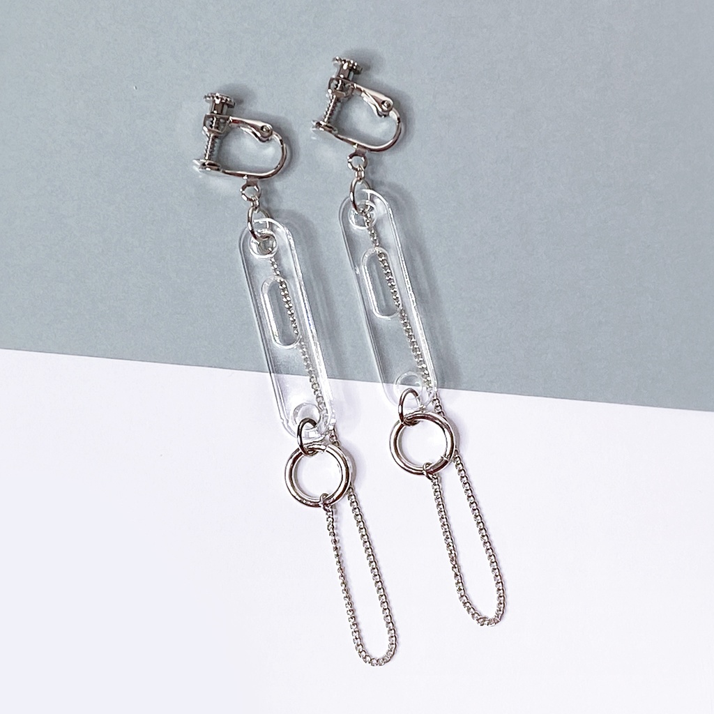 【PM2:33 sun】ピアス・イヤリング||アクリルアクセサリー|メンズ|きらきら|揺れる|透明|かっこいい|クリア|チェーン|ユニセックス