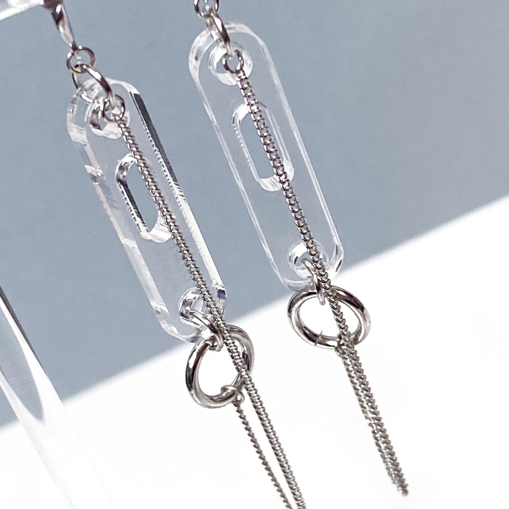 【PM2:33 sun】ピアス・イヤリング||アクリルアクセサリー|メンズ|きらきら|揺れる|透明|かっこいい|クリア|チェーン|ユニセックス