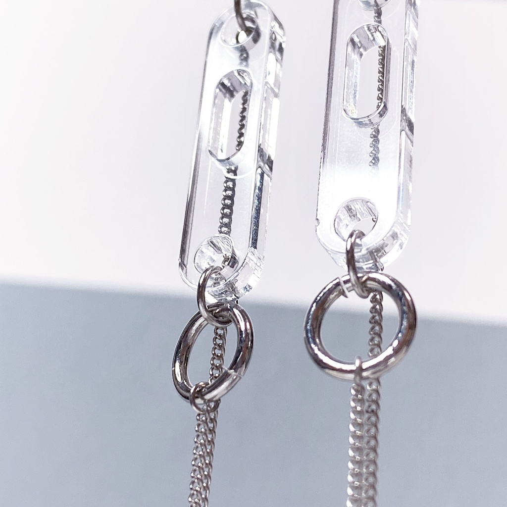 【PM2:33 sun】ピアス・イヤリング||アクリルアクセサリー|メンズ|きらきら|揺れる|透明|かっこいい|クリア|チェーン|ユニセックス