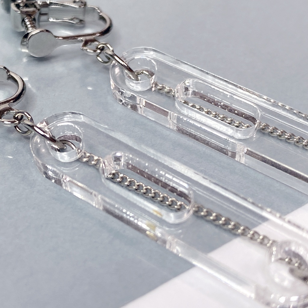 【PM2:33 sun】ピアス・イヤリング||アクリルアクセサリー|メンズ|きらきら|揺れる|透明|かっこいい|クリア|チェーン|ユニセックス