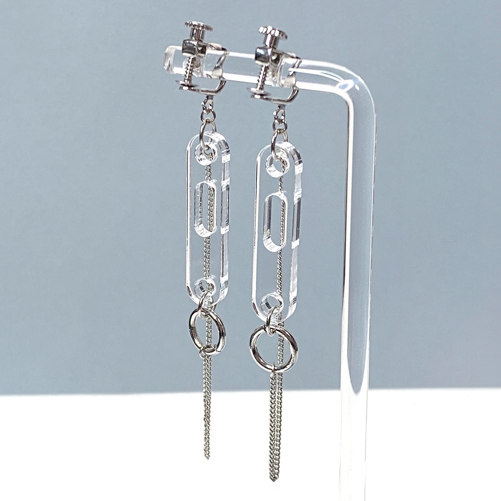 【PM2:33 sun】ピアス・イヤリング||アクリルアクセサリー|メンズ|きらきら|揺れる|透明|かっこいい|クリア|チェーン|ユニセックス