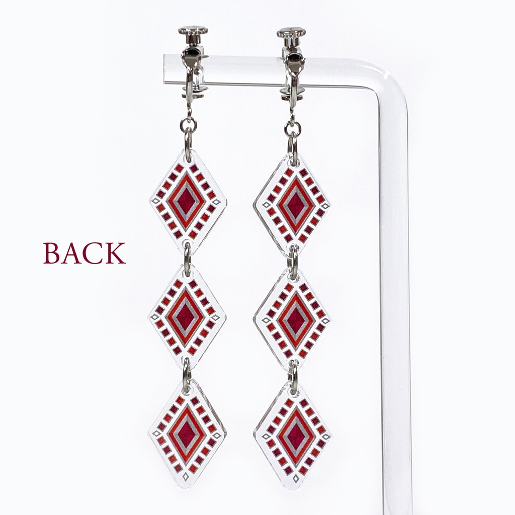 【bijou/red】ピアス・イヤリング||アクリルアクセサリー|スタイリッシュ|赤|ダイヤ|アンティーク|透明|揺れる|クリア|フェイクピアス|ネイティブ