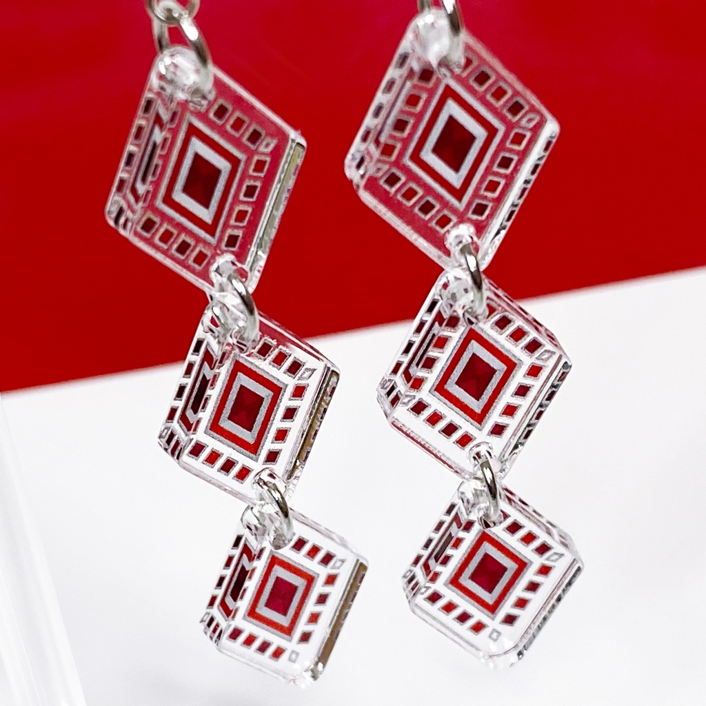 【bijou/red】ピアス・イヤリング||アクリルアクセサリー|スタイリッシュ|赤|ダイヤ|アンティーク|透明|揺れる|クリア|フェイクピアス|ネイティブ