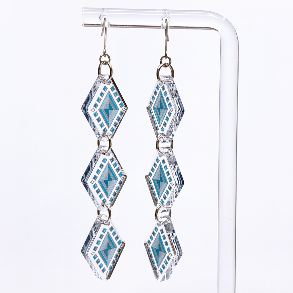 【bijou/blue】ピアス・イヤリング||アクリルアクセサリー|スタイリッシュ|青|水色|ダイヤ|アンティーク|透明|揺れる|クリア|フェイクピアス|ネイティブ