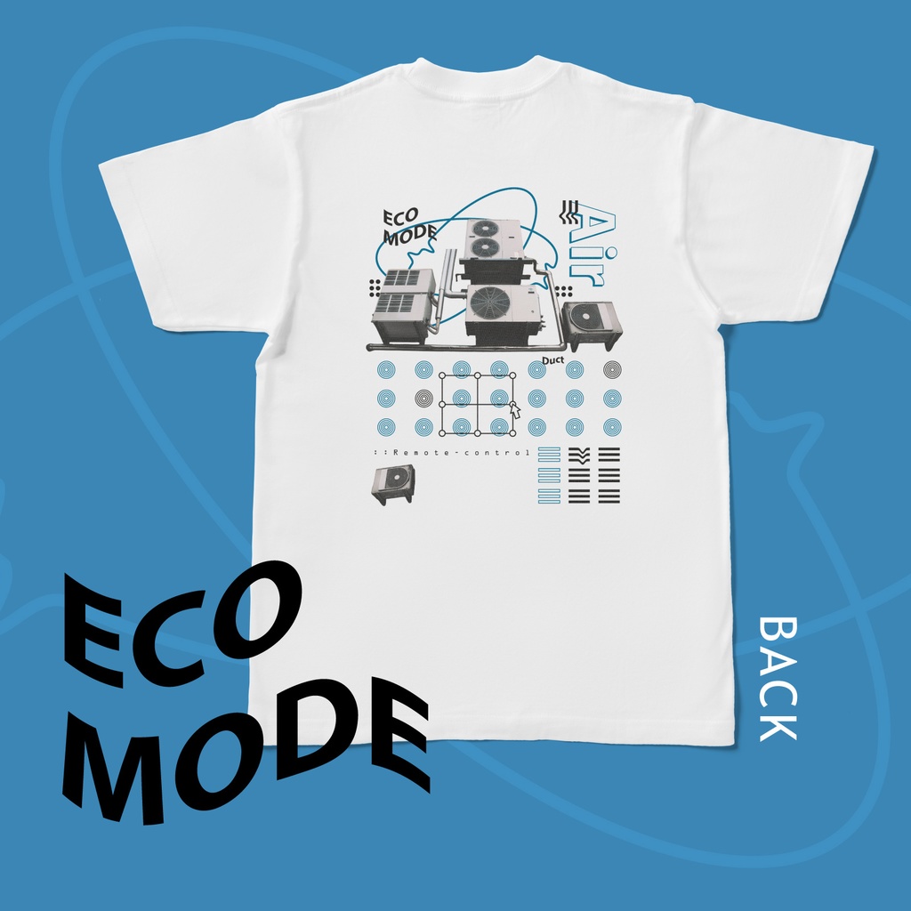 ECO MODE (両面) Tシャツ白　　　｜写真｜ストリート系｜メンズ｜夏｜モード系｜室外機｜青｜ブルー
