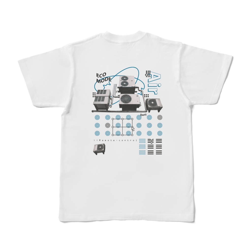 ECO MODE (両面) Tシャツ白 |写真|ストリート系|メンズ|夏|モード系|室外機|青|ブルー