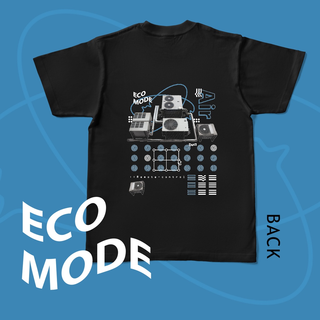 ECO MODE (両面) Tシャツ黒　　　｜写真｜ストリート系｜メンズ｜夏｜モード系｜室外機｜青｜ブルー