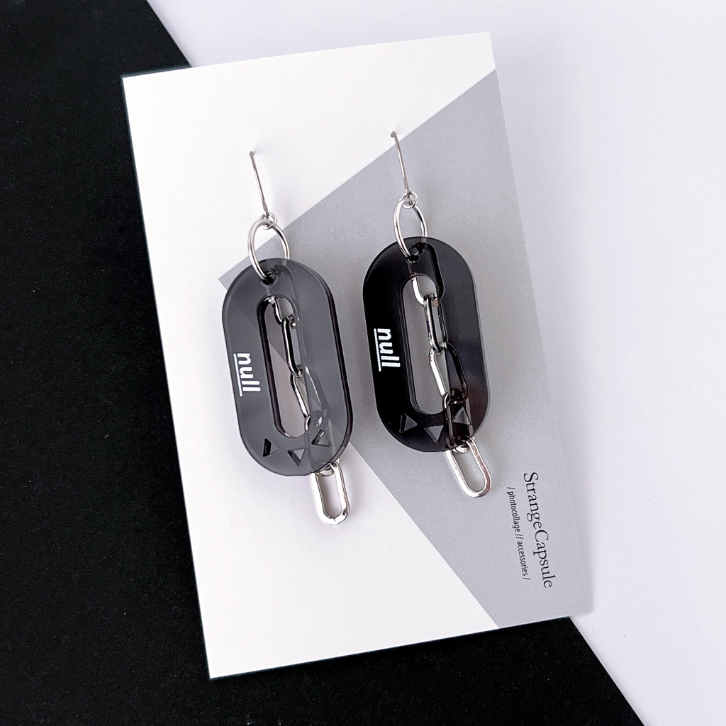 【level:0 zero/黒】ピアス・イヤリング|アクリルアクセサリー|||ユニーク|個性的|ユニセックス|モード系|ストリート系|メンズ|揺れる|チェーン|クリア|透明