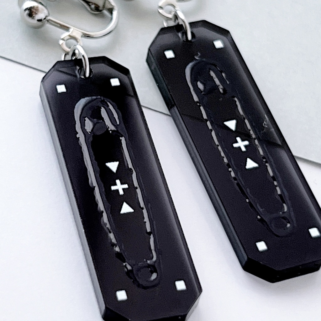 【capture_black】ピアス・イヤリング|アクリルアクセサリー||ユニーク|メンズ|ストリート|個性的|かっこいい|安全ピン|黒|ブラック|デジタル