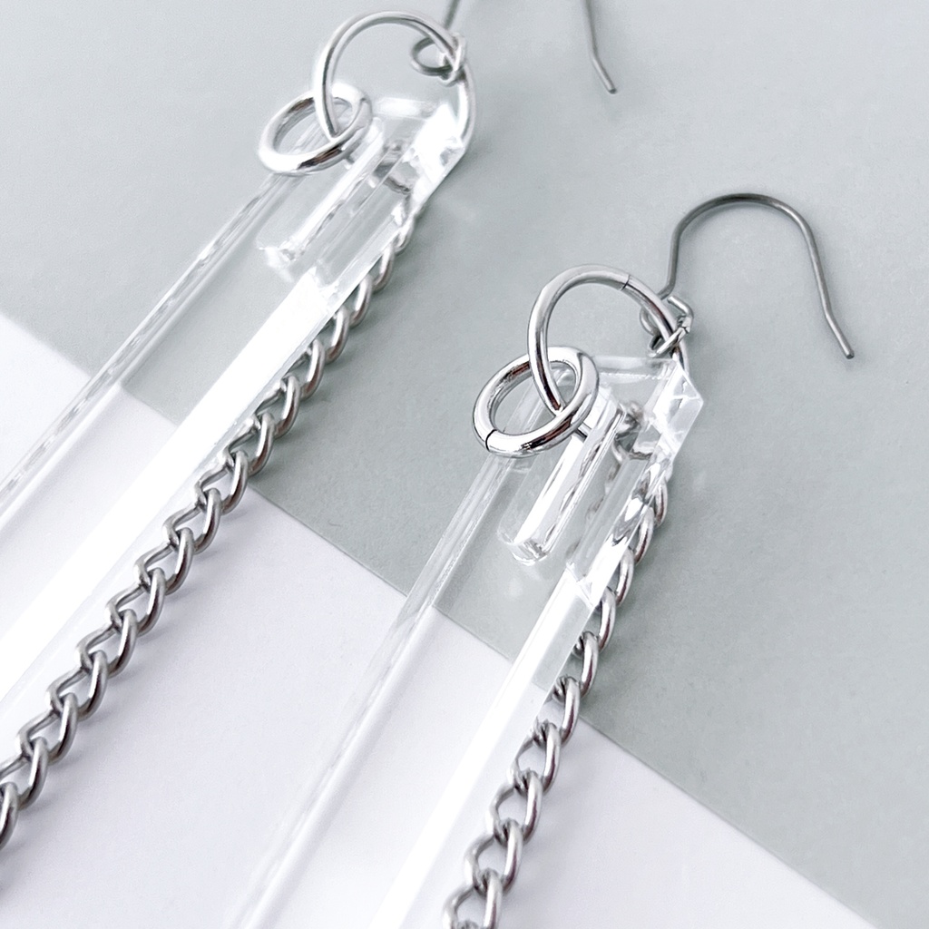 【stick】ピアス・イヤリング|アクリルアクセサリー|||ユニーク|ストリート系|揺れる|シンプル|メンズ|モード系|クリア|フェイクピアス|チェーン