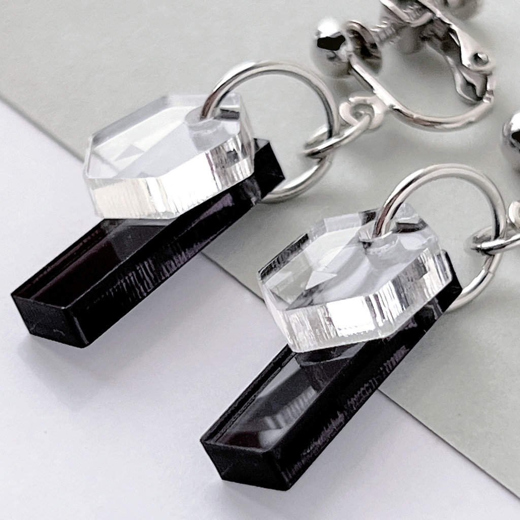 【effect_black】ピアス・イヤリング|アクリルアクセサリー ユニーク|ストリート系|個性的|メンズ|揺れる|韓国|クリア|黒|モード系