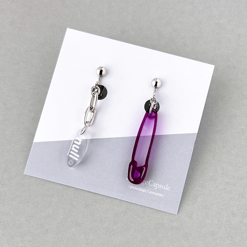 【Bit by Bit/.C】ピアス・イヤリング|||アクリルアクセサリー|デジタル|ユニーク|きらきら|紫|パープル|安全ピン|幾何学|軽い|揺れる|透明|個性的|クリア|ポップ|テック