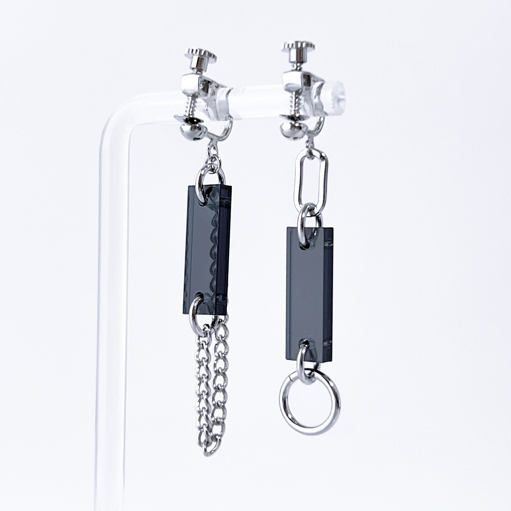 【Modern Mosaic_black】ピアス・イヤリング|アクリルアクセサリー|||シンプル|ユニーク|メンズ|クリア|ユニセックス|モード系|ストリート系|チェーン