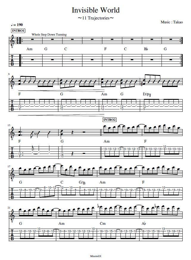 Invisible World Gt TAB譜&カラオケ音源